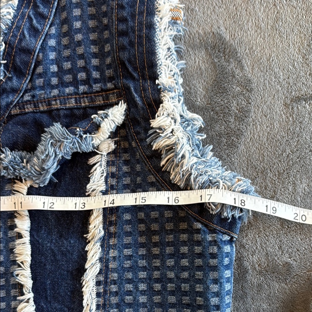 Vintage Simply Barbara of Colorado Frayed Denim Vest with Checkered Pattern - Picture 8 of 10